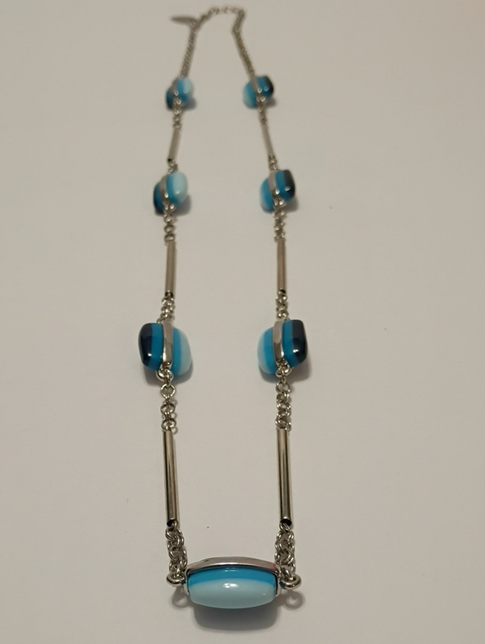Coldwater Creek Silver-Tone Necklace with Blue Beads Long Statement